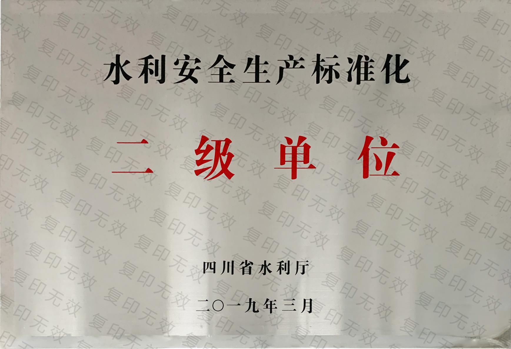 水利安全生產(chǎn)標(biāo)準(zhǔn)建設(shè)二級(jí)單位   